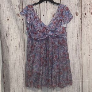 Floral Lavender & Pink Swim Top with attached tule skirt